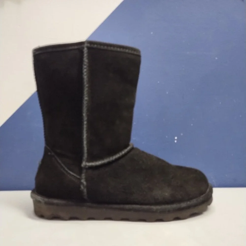 Bearpaw Elle Winter Boots Womens US Size 8 Black Fluffy Lined Mid Calf Round Toe
